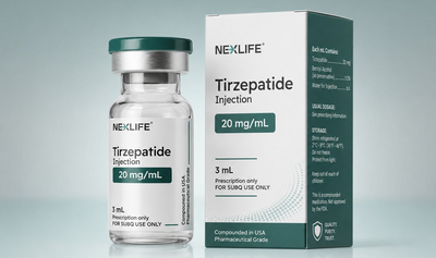 NexLife Tirzepatide vial — $186/mo flat-rate Care360 program